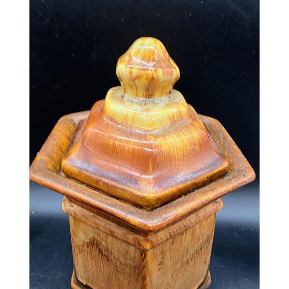 Vintage Royal Haeger Brown Dripware Pottery Canister‎ Hexagonal W Lid 7.5